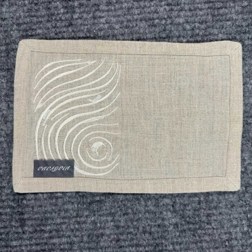 Viabrava 100%‎ Linen Embroidered Placemats Napkins 27 Pieces Abstract Coastal
